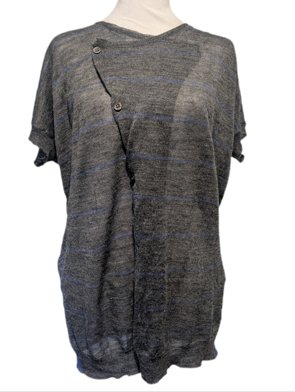 Pas De Calais Lightweight Short Dolman Sleeved  Striped Linen Cardigan -38-